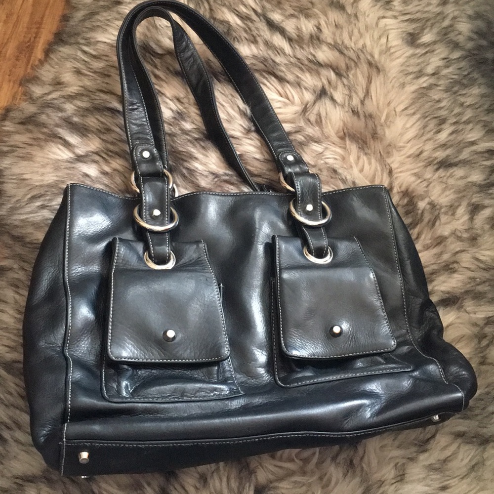 Perlina New York Black Leather Hobo Purse Bag